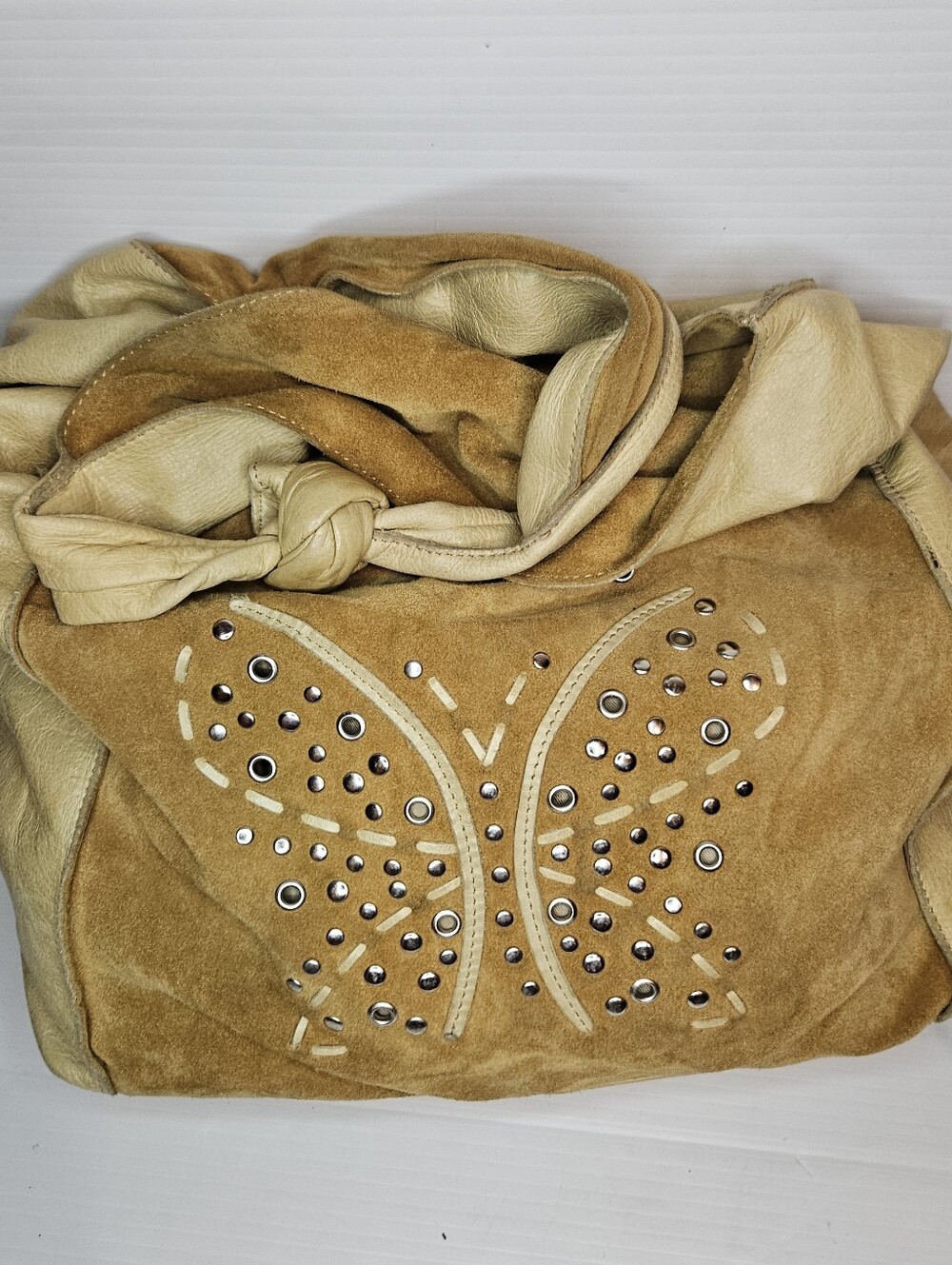 Arcadia Italy Vintage Gold Leather Hobo Bag Butterfly Embossed Y2K Rare - Picture 7 of 16